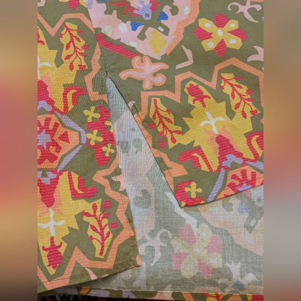 Zara Boho Manadarin Collar Split Neck  Floral Print  Top Size L - Picture 10 of 10